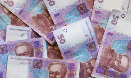 50 Ukrainian hryvnia bank note made in 2014. Hryvnia is national currency in Ukraine
