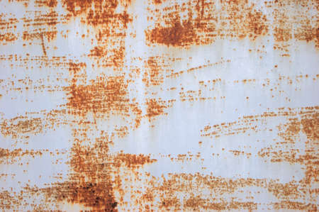 White Rust Metal Decayed Crumpled Sheet Wide Background. Weathered Iron Rusty Isolated Metallic...
