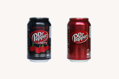 KHARKOV, UKRAINE - APRIL 15, 2020: Dr. Pepper bottle can isolated on white background.のeditorial素材