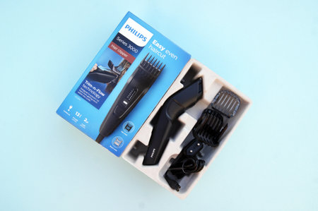 KHARKOV, UKRAINE - JANUARY 16, 2021: Philips Hair Clipper Series 9000 Professional digital clipper...