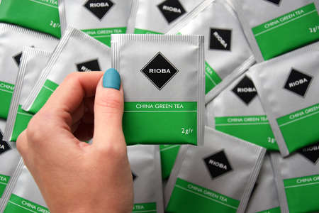 Lots of Rioba tea bags. Green and black tea.のeditorial素材