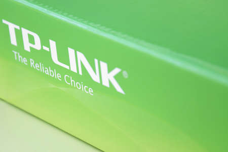 Kharkiv, Ukraine - June 17, 2022: Green box home router TP Link TL-WR845N.