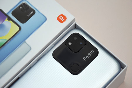 Xiaomi launch new smartphone Redmi 10A silver.のeditorial素材