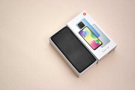 Kharkiv, Ukraine - September 12, 2022: Xiaomi launch new smartphone Redmi 10A silver.のeditorial素材