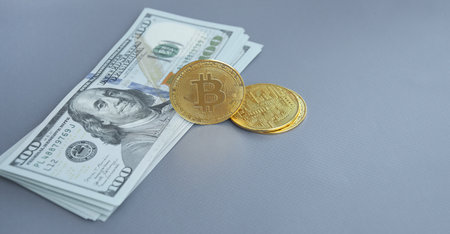 US Dollar and Digital money Bitcoin coin Put together.のeditorial素材
