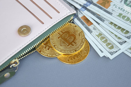 US Dollar and Digital money Bitcoin coin Put together.のeditorial素材