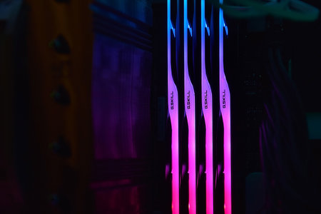 Luminous panel package of G.Skill ddr 5 trident z 5 rgb desktop memory on light background.のeditorial素材