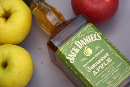 Bottle of Jack Daniels with Apple flavours.のeditorial素材
