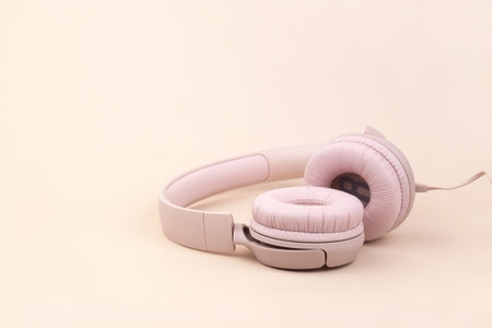 Kharkiv, Ukraine, July 06, 2023: JBL T500 Pink wired headphones with deep bass.のeditorial素材