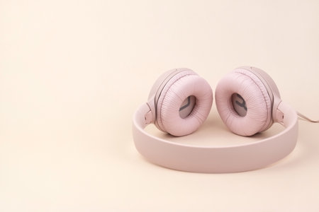 Kharkiv, Ukraine, July 06, 2023: JBL T500 Pink wired headphones with deep bass.のeditorial素材