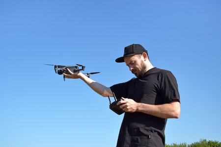 A new DJI Mavic 3 drone on blue sky background.