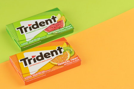 Chewing gum Trident on a bright background.