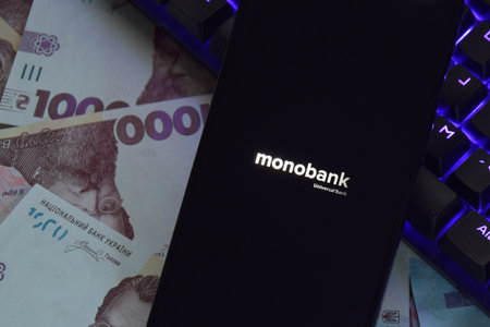 A Ukrainian Monobank app on a smartphone screen.のeditorial素材