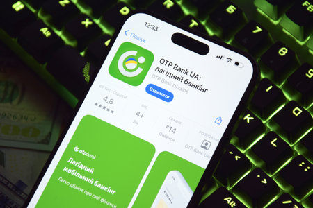 A Ukrainian Otpbank app on a smartphone screen.のeditorial素材