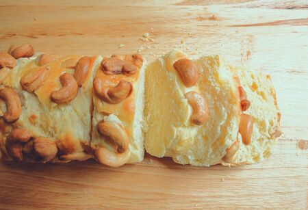 Homemade bread with cashewnut. Homemade bakery on the wooden table.
