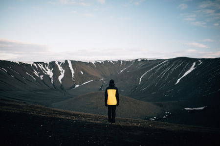 A view of the Hverfjall Volcanic Crater in Icelandの写真素材
