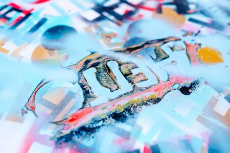 Hello. a lot of nadpi on a white background with spray paint stencilの写真素材
