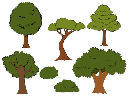 Vector set of isolated Tree  to use in animation, illustration, scene, background, cartoon, etc.のイラスト素材