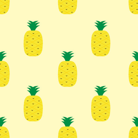 Pineapple pattern vector file with bright yellow background. It can be used for wallpaper, home decoration,Art, print, packaging design, fashion, etc.のイラスト素材