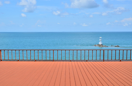 Summer view with empty terrace overlooking the seaの写真素材