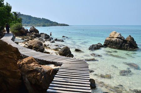 wood bridge at Koh Kham island in Thailandの写真素材