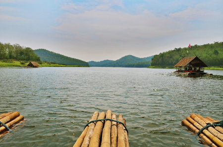 Beautiful landscape in thailand raft for relax, have food and drink serviceの写真素材