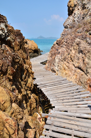 wood bridge at Sa Mae San island in Thailandの写真素材