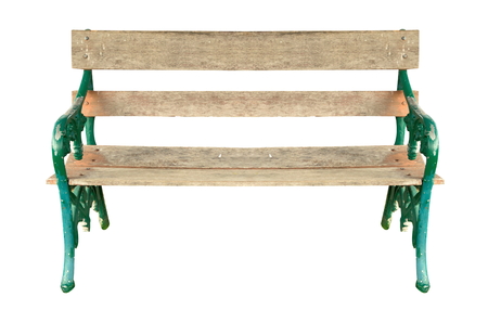 vintage wooden bench isolated on white backgroundの写真素材