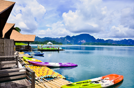 Surat Thani, Thailand - August 26, 2014 : 500 Rai Resort at Khao Sok national park ( Cheow Lan Dam, Ratchaprapha Dam or Rajjaprabha Dam ) at Suratthani, Thailandのeditorial素材