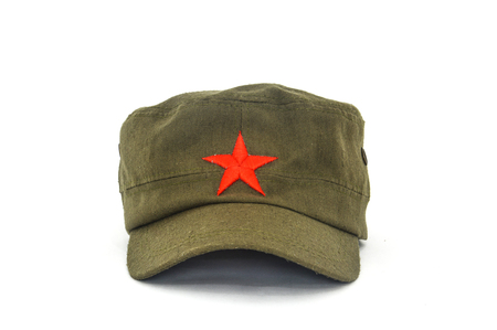 chinese red star cap (mao style hat) on white backgroundの写真素材