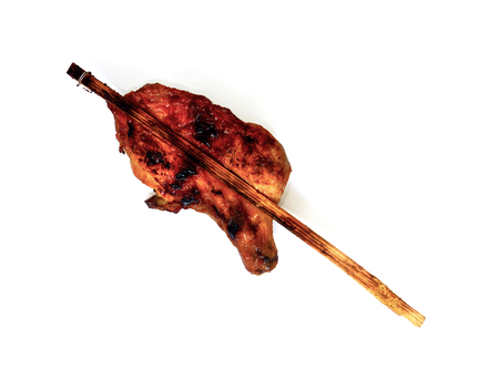 grilled chicken, Thai street food, isolated on white background, clipping pathの写真素材