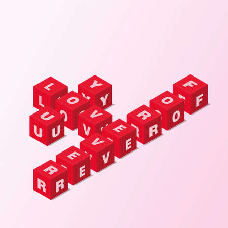 Red block word LOVE YOU FOREVER vector isometricのイラスト素材
