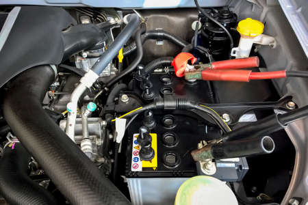 Jumper cables charging of car batteryの写真素材