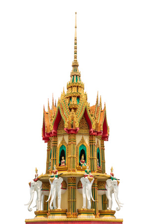 Thai Style Pagoda Decorate With Elephant Heads on Isolated Background Gold And Yellow Toneの写真素材