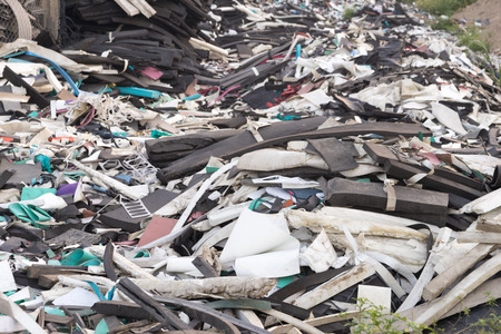 Various size and color foam unused Were left piled on the ground. For recyclingの写真素材