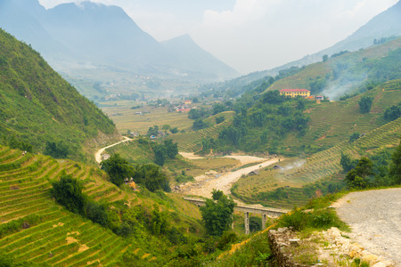 Beautiful View of mountains contain lot of terraced fieldsの写真素材