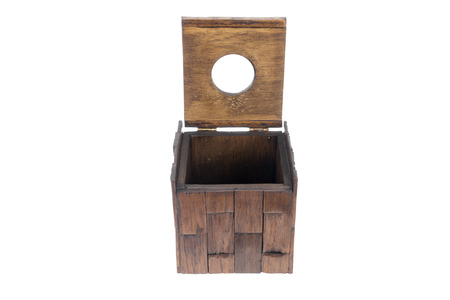 Box of tissues opening made of wood isolated on white backgroundの写真素材