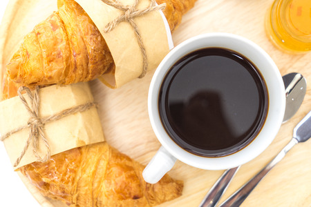 Breakfast, Breakfast set, tray of coffee, croissant, jams, Ready to eat