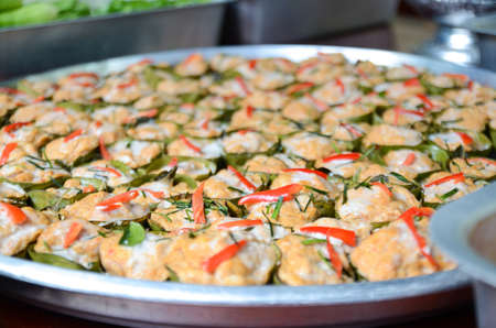 Thai food, Steamed fish with curry pasteの写真素材