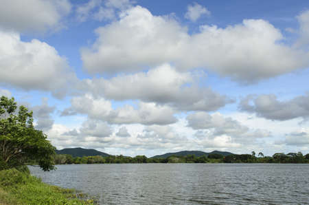 blue sky and lake on a sunshine dayの写真素材