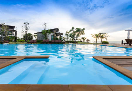 beautiful swiming pool in the morningのeditorial素材