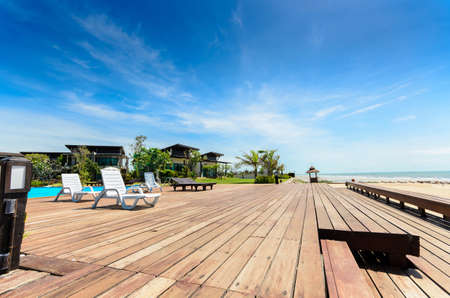 swimming pool and chair near the beachのeditorial素材