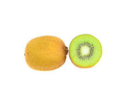 Whole kiwi fruit and his sliced isolated on white の写真素材