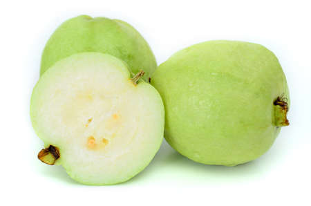 guava fruits isolated on whiteの写真素材
