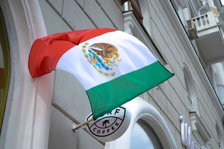 Russia Rostov-on-don 23 June 2018 Mexico Flag is developing in the wind above the entrance to the...