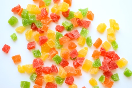 dried pineapple Apple cherry tinted with all colors of the rainbow.の写真素材