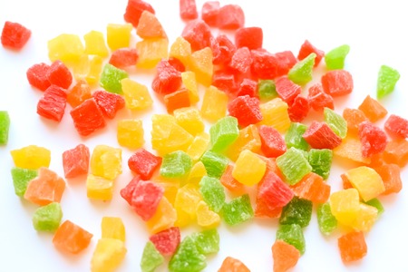dried pineapple Apple cherry tinted with all colors of the rainbow.の写真素材