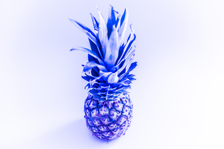 Pineapples toned image stylized neon light. Tropical background for designの写真素材