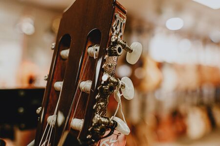 the head of the guitar. pin. tuning the guitar sound. close up