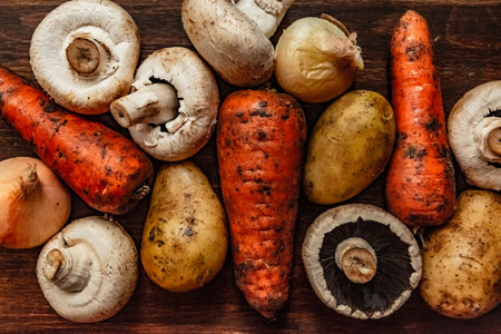 set of fresh village vegetables on the Board, banner backgroundの写真素材